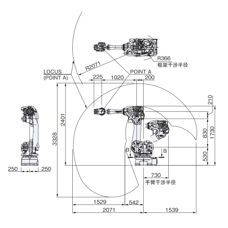 SRA100B-01 外形尺寸及動作范圍